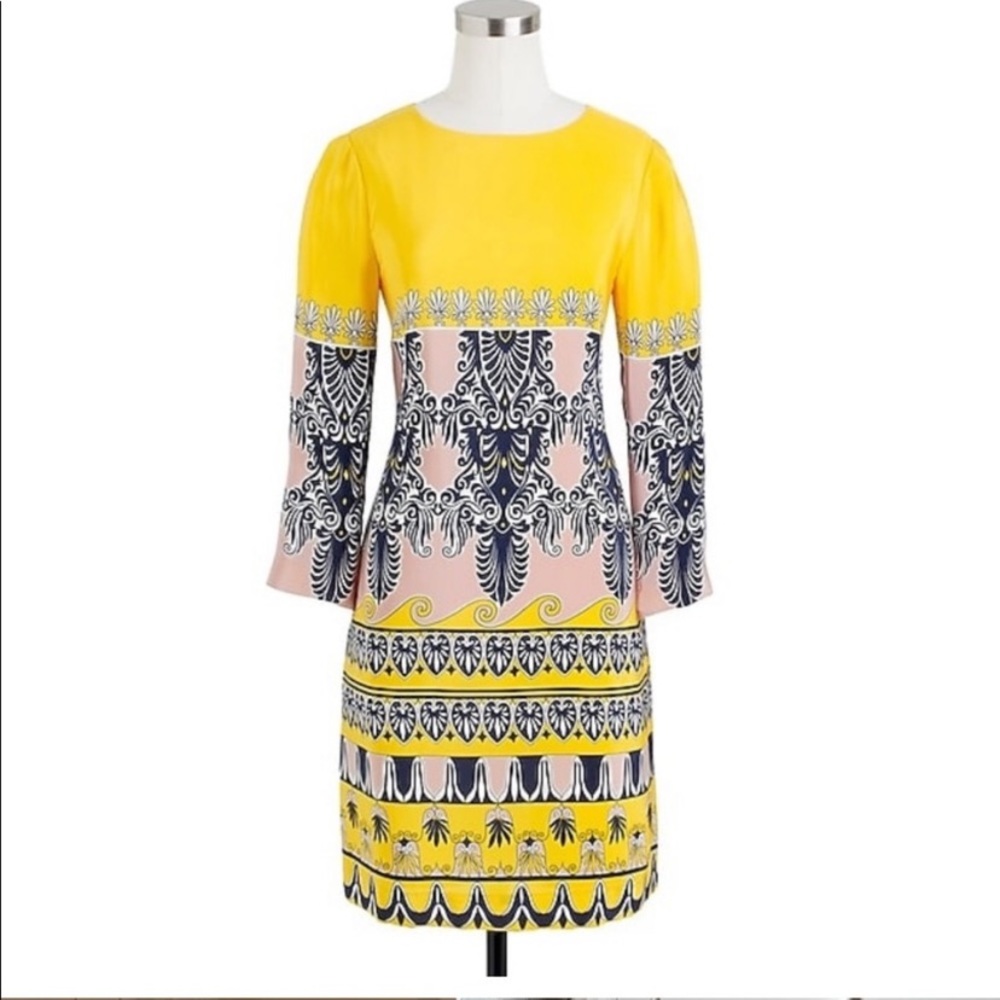 J..Crew Factory Yellow Scroll Print Shift Dress Size 8